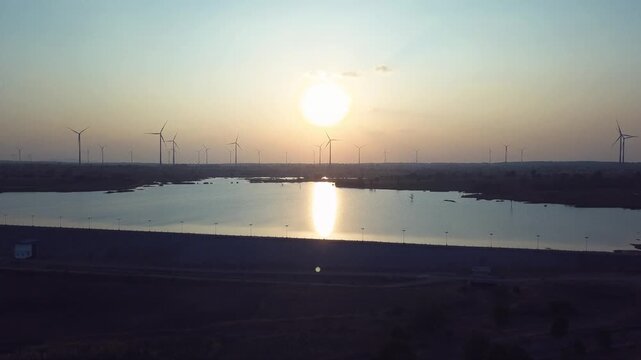 Giant Wind Turbines at Sunset, Thap Rang, Nakhon Ratchasima, Thailand
