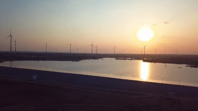 Giant Wind Turbines at Sunset, Thap Rang, Nakhon Ratchasima, Thailand