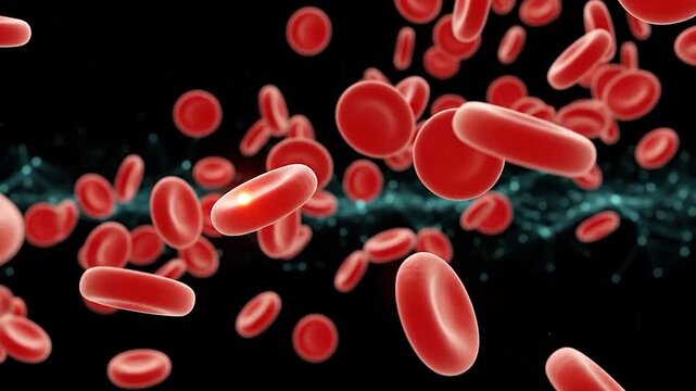 Microscopic view of circulating red blood cells in a fluid medium