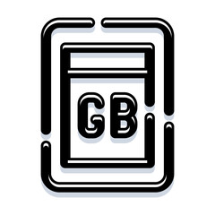 Gigabyte gb symbol icon illustrating data storage unit, illustrating digital information technology, memory size, and cloud computing concepts on a white background