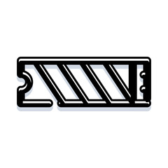 M.2 nvme solid state drive, a vital computer component for data storage, featuring a compact design with black outer lines and negative space diagonal stripes on a white background