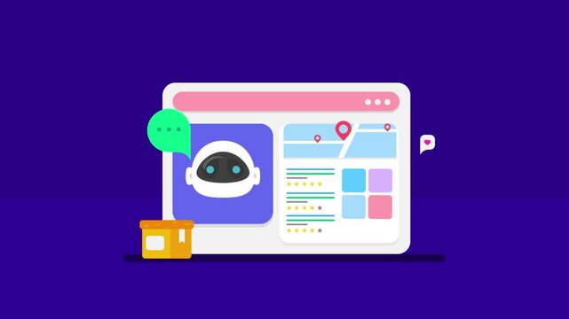 AI web search interface, conversational chatbot guides users through contextual discovery of verified local business listing with mapping.