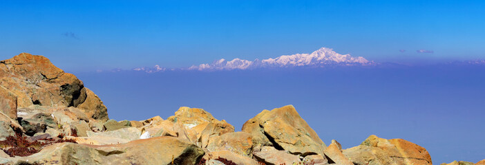 Aerial view of snow-capped peaks in the Pir Panjal range, part of the HimalayanMountains. The scene captures the dramatic mountain from Alpather Lake trek. © Somnath