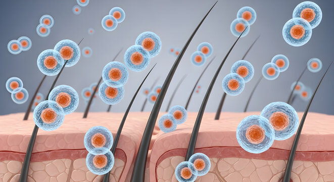 Skin cross section with hair follicles and cells