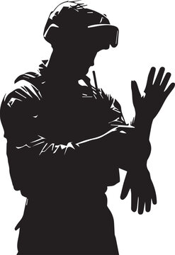 Soldier silhouette with hand gesture vector illustration line art abstract background