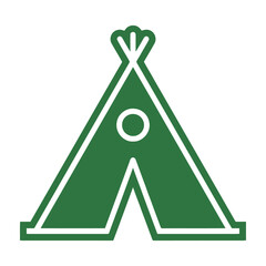 Green teepee tent symbol with white outline on plain background © Sumi's Art