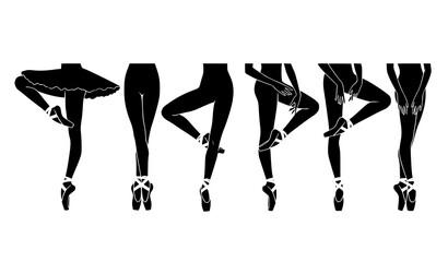 Ballerina legs silhouette in pointe positions elegant ballet poses minimal vector set © Sabbir