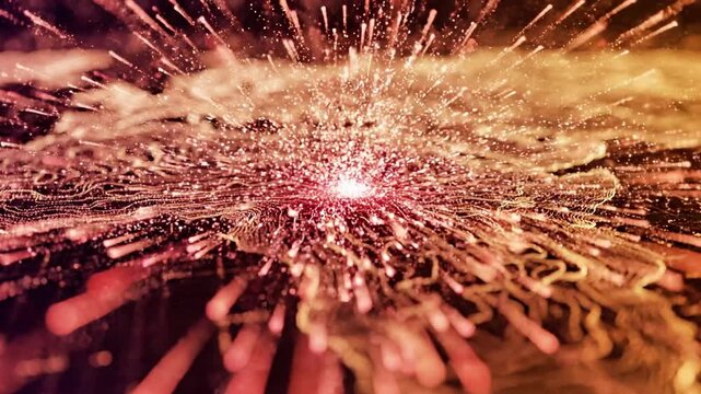 A vibrant, pink-hued, abstract representation of a microscopic entity or digital data visualization on a dark, grid-patterned background