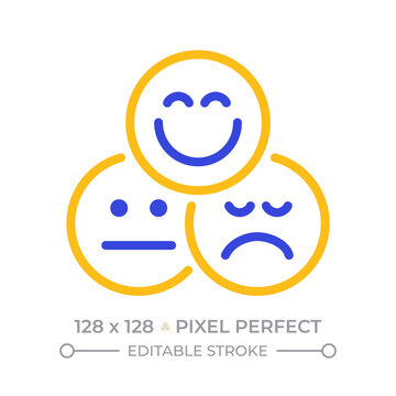 Likert scale pixel perfect two color line icon. Survey research, facial expressions. User experience bicolor outline symbol. Duotone linear pictogram. Isolated illustration. Editable stroke