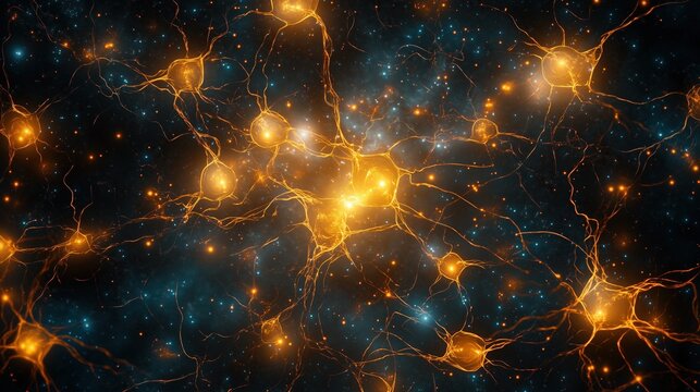 Top-view dopaminergic network with bright healthy edges fading into a dark, degenerated center