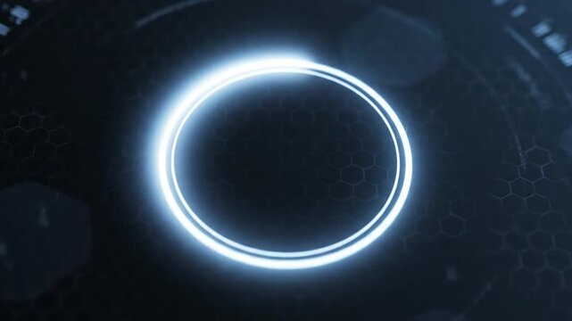 Radiant digital circle illuminating a futuristic dark interface, symbolizing connectivity and advanced data processing in a complex network environment