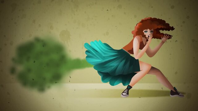 woman with stomach discomfort releasing gas flatulance