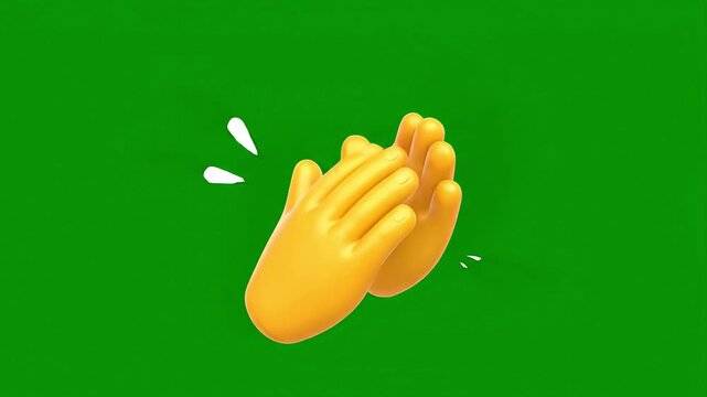 3D Yellow Emoji Hands Clapping Animation on Green Screen Background