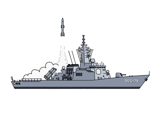 Modern warship engaging in a powerful missile launch operation, showcasing advanced naval defense capabilities and maritime military strength in a dynamic combat scenario