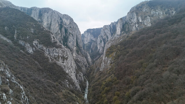 Turda gorge nature reserve, river flowing through rugged canyon