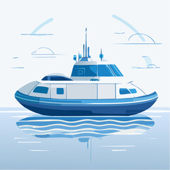 Naklejka premium Modern Hydrofoil Boat Sailing on Calm Water Under a Stylized Sky