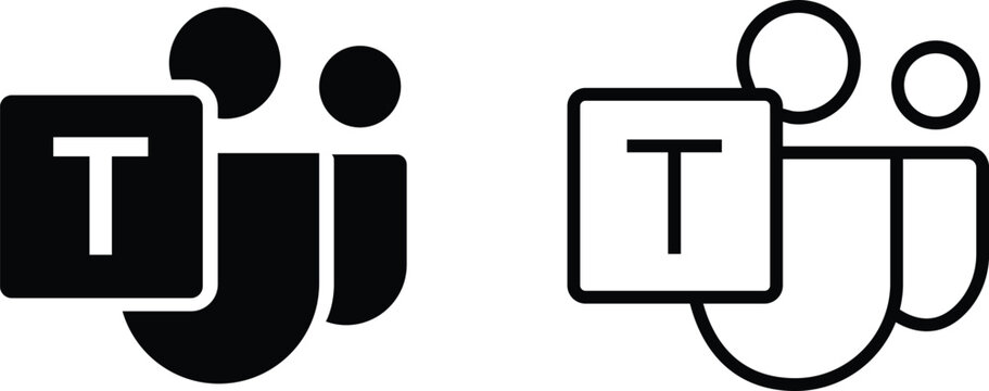 Microsoft Teams logo icons set in black flat and line style. Scalable vector in high quality. Perfect for UI design, branding, presentations, digital products and editable assets for professional use.