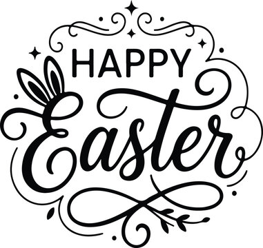 Happy Easter vector calligraphy text. Happy Easter greeting card. Handwritten type on white background.
