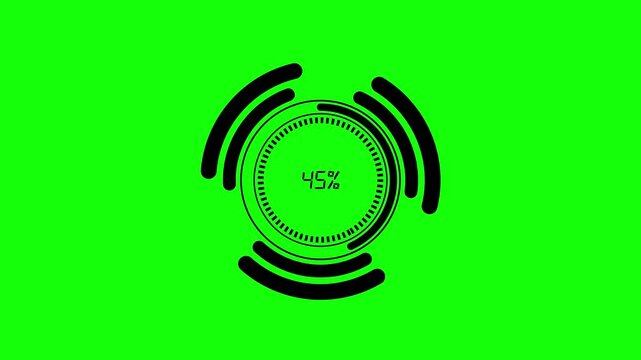 Black loading circle with one percent displayed on a bright green background