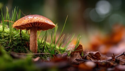 Fototapeta premium Autumnal Mushroom Delight - A Close-Up of Natures Beauty in the Forest.