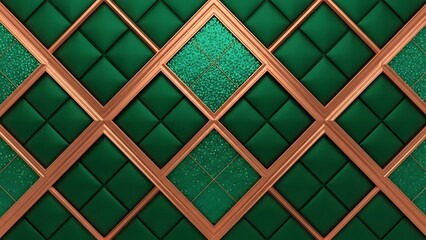 Fototapeta premium Luxury Geometric Pattern with Green Velvet and Rose Gold Frames