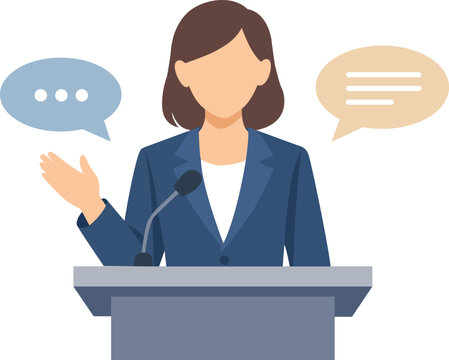 A businesswoman giving a presentation at a conference or public speaking event