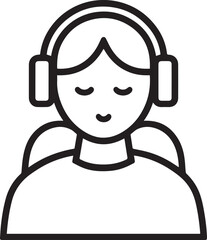 Obraz premium Hand Drawn Girl Wearing Headphones Black and White Avatar Illustration in Minimal Line Art Style Design