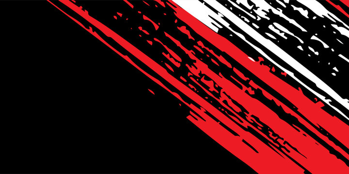 Car stickers with red and black white brush stroke pattern, abstract banner, sporty lines, red and black white color combination, brush stroke pattern, grunge design.
