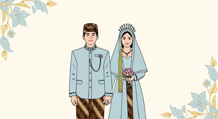 Obraz premium Couple in traditional wedding attire with floral accents