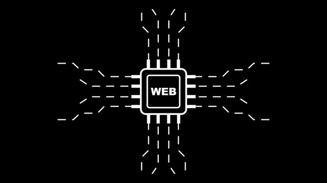 white web microchip circuit board on black background technology concept