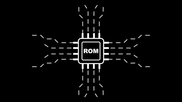 R O M chip on black background technology concept rom chip white technology concept