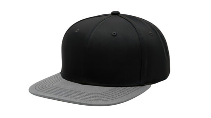 Fototapeta premium Black Baseball Cap with Grey Brim on Transparent Background