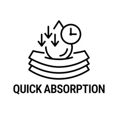 Highly absorbent or fast absorption icon set. Absorption label, logo, badge, symbol, sticker, line, flat vector, isolated illustration. Quick absorption label for product packaging design. Arrow down.