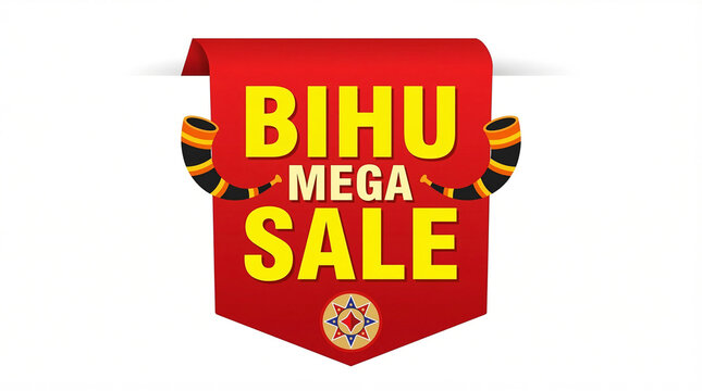 Happy Bihu sale tag or bihu offer sale label tag for retail businesses. Bihu mega sale offer festival logo unit with japi and pepa icon, Label, Web Header, Vector, illustration, Tag See Less