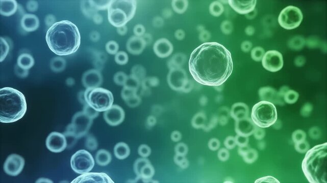 Microscopic view of cells dividing and multiplying in a biological environment.