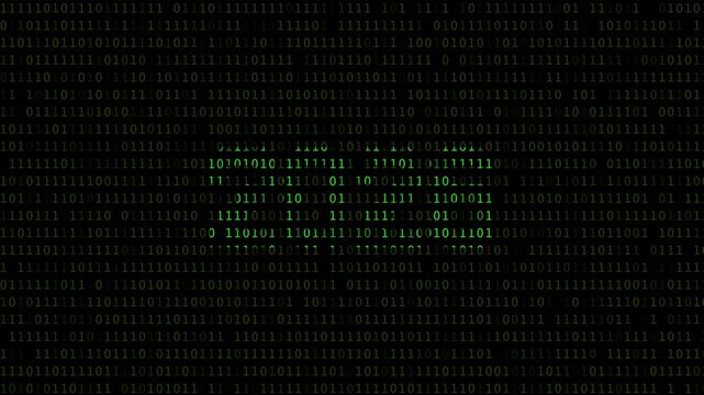 Cyber neon green 2026 binary text data flow technology and programming background video 4k 30fps