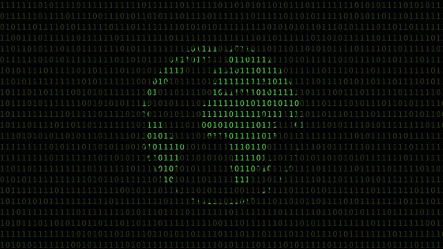 Cyber neon green globe binary text data flow technology and programming background video 4k 30fps