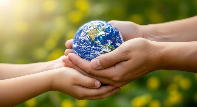 Hands holding a small globe representing earth and environmental care