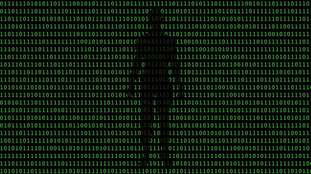 Cyber neon green human silhouette binary text data flow technology and programming background video 4k 30fps