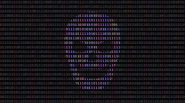 Cyber glitch skull face binary text data flow technology and programming background video 4k 30fps