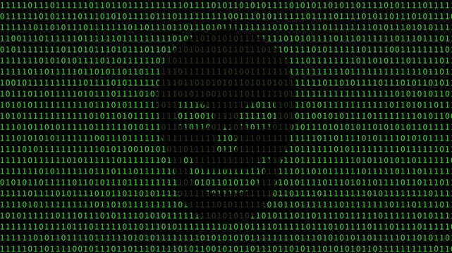 Cyber neon green skull face binary text data flow technology and programming background video 4k 30fps