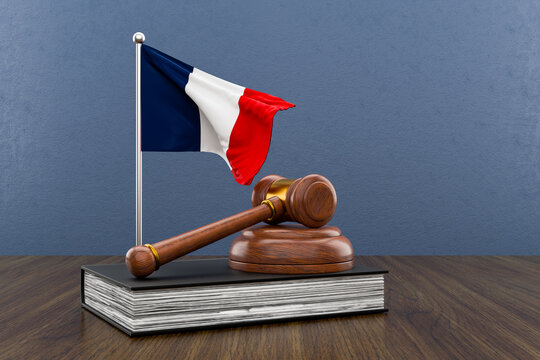Gavel on book with France flag background