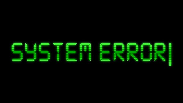 Futuristic cyber neon green digital English system error text animation video 4k 30fps
