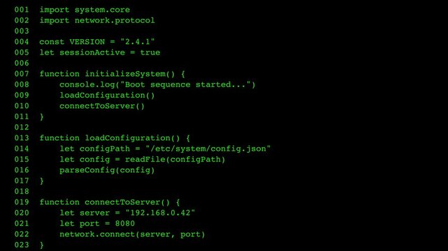 Neon green retro programming code lines background video 4k 30fps
