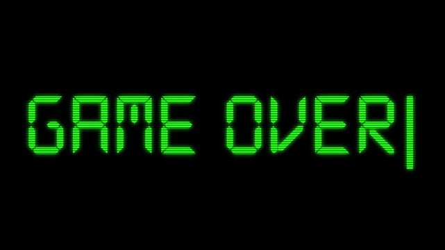 Futuristic cyber neon green digital English game over text animation video 4k 30fps
