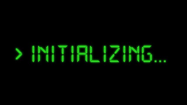 Futuristic cyber neon green digital English initializing text animation video 4k 30fps