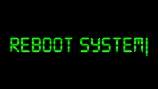 Futuristic cyber neon green digital English reboot system text animation video 4k 30fps