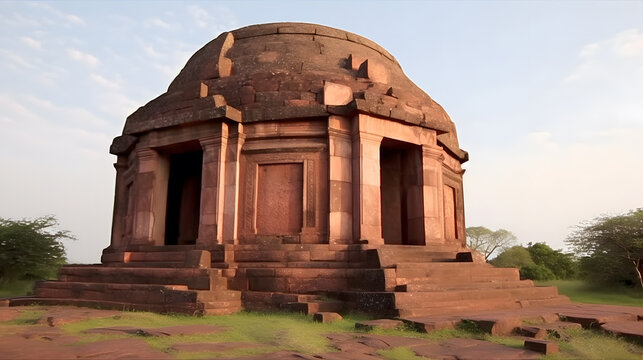 Ancient Buddhist temple in remote mountain location with elaborate architecture