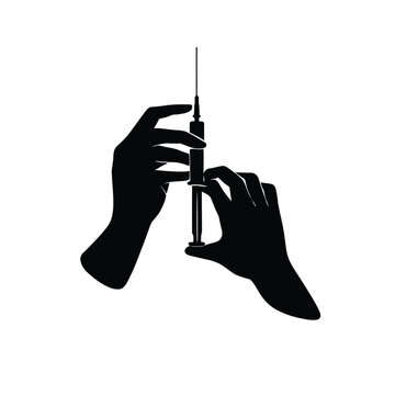 Medical Injection Hand Silhouette Icon, Syringe Vaccination Symbol, Healthcare Illustration