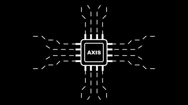 microchip with axis text on black background technology concept computer chip